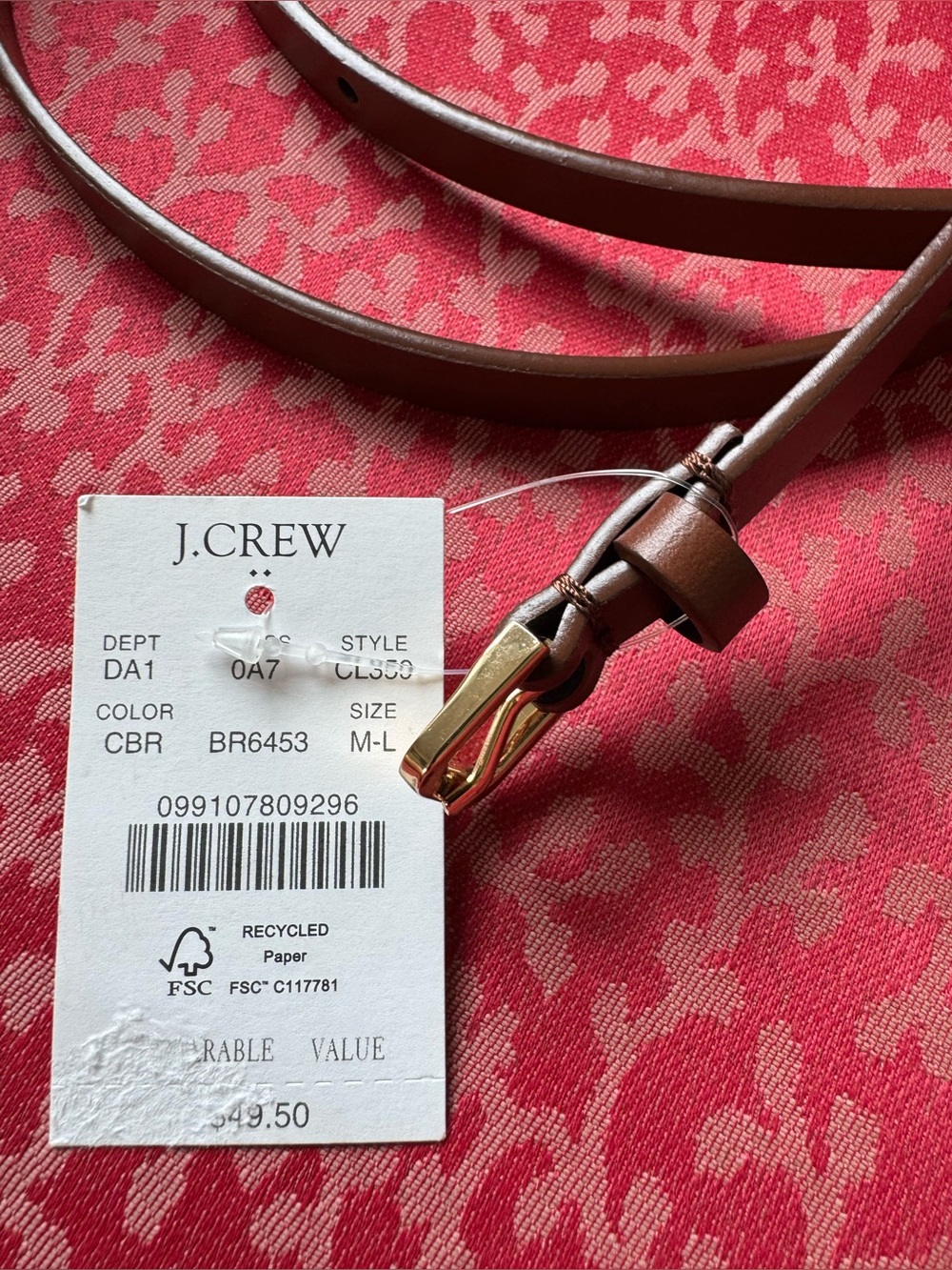 J. Crew Slim Brown Leather Belt with Gold Buckle - Picture 5 of 9